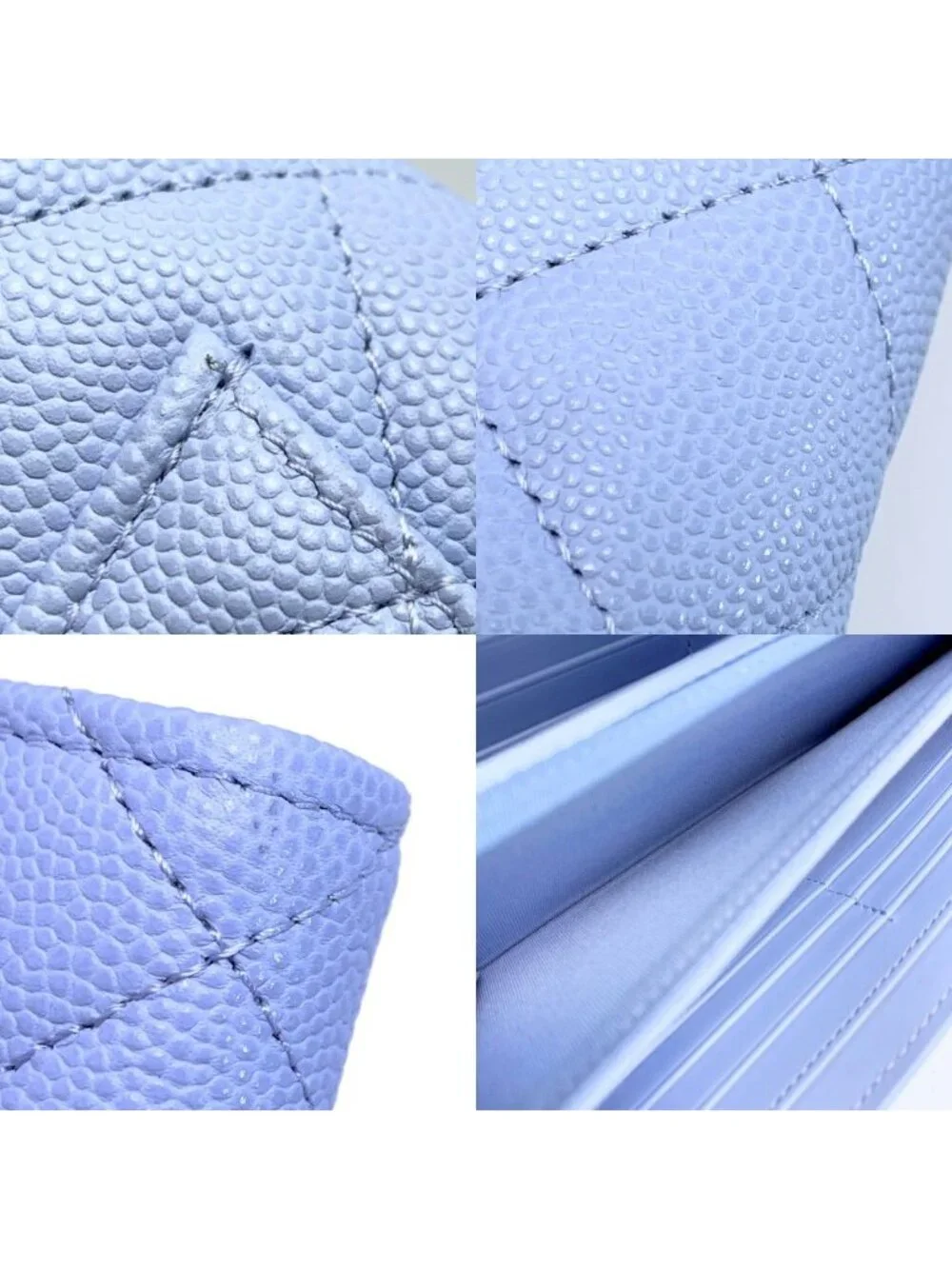 Chanel Wallet Long Flap Quilted Caviar Leather Blue Silver